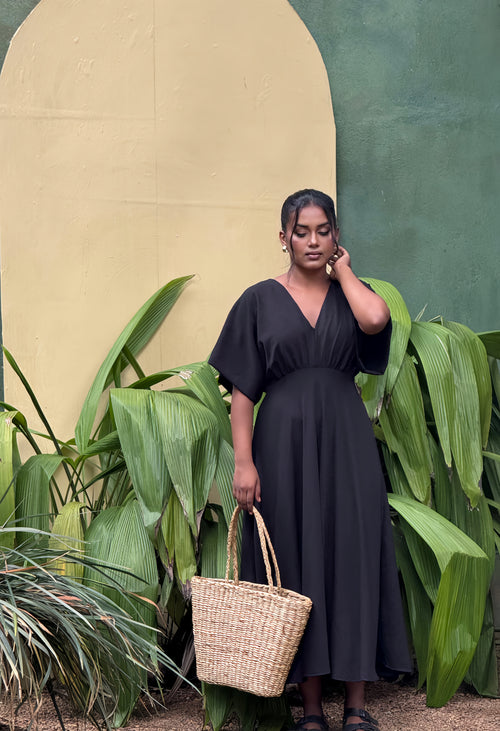 Flowy V-Neck Empire Waist Maxi Dress