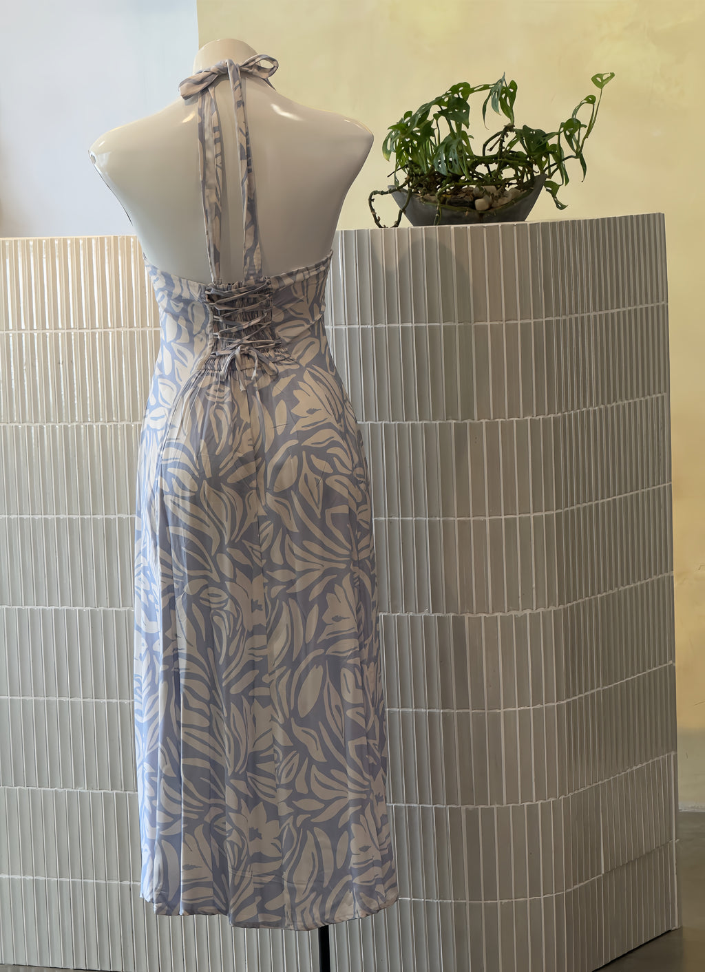 Halter V Neck Flared Midi Dress