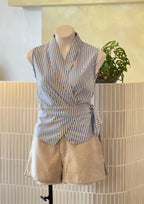 Linen Stripe Wrap Blouse