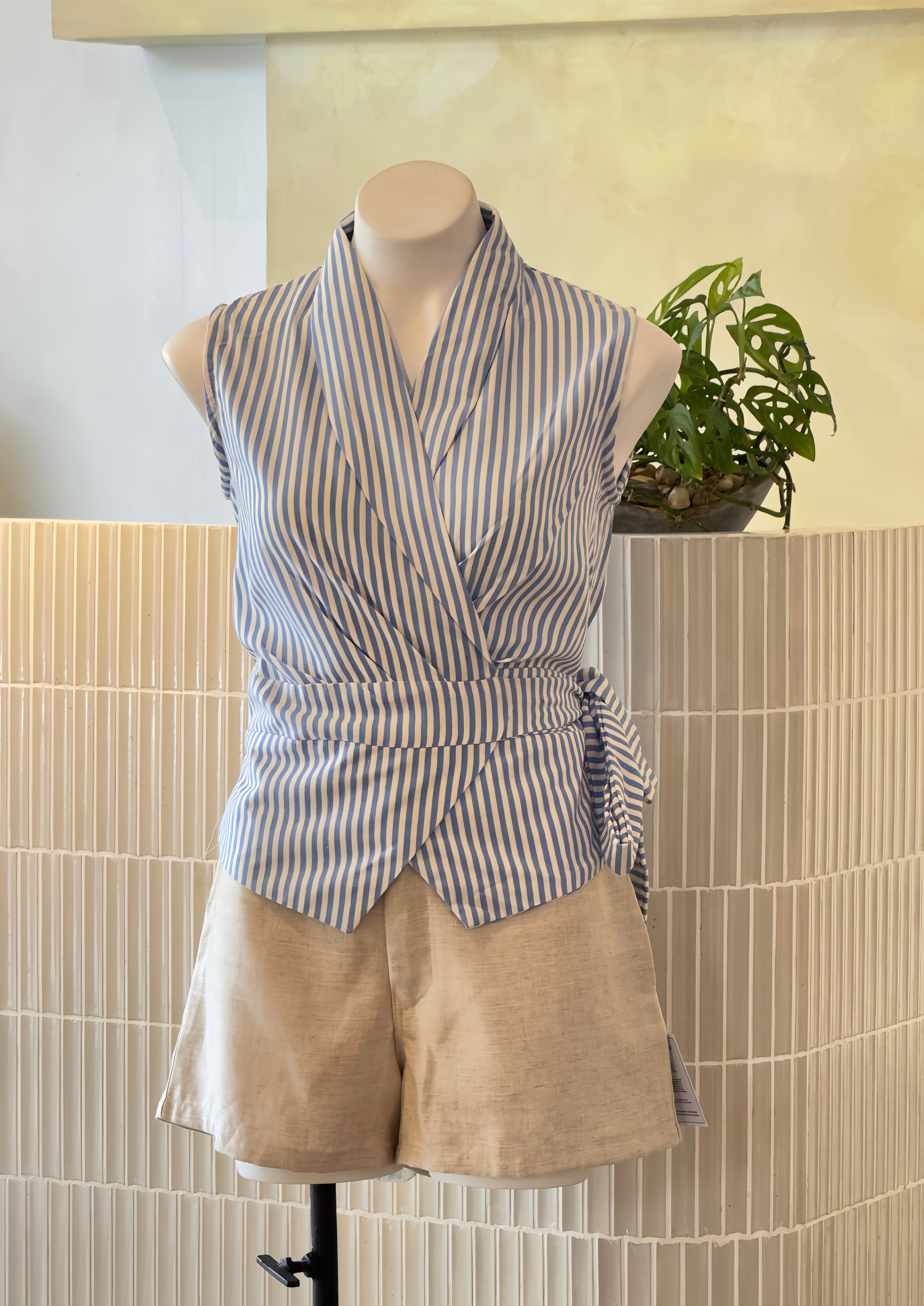 Linen Stripe Wrap Blouse