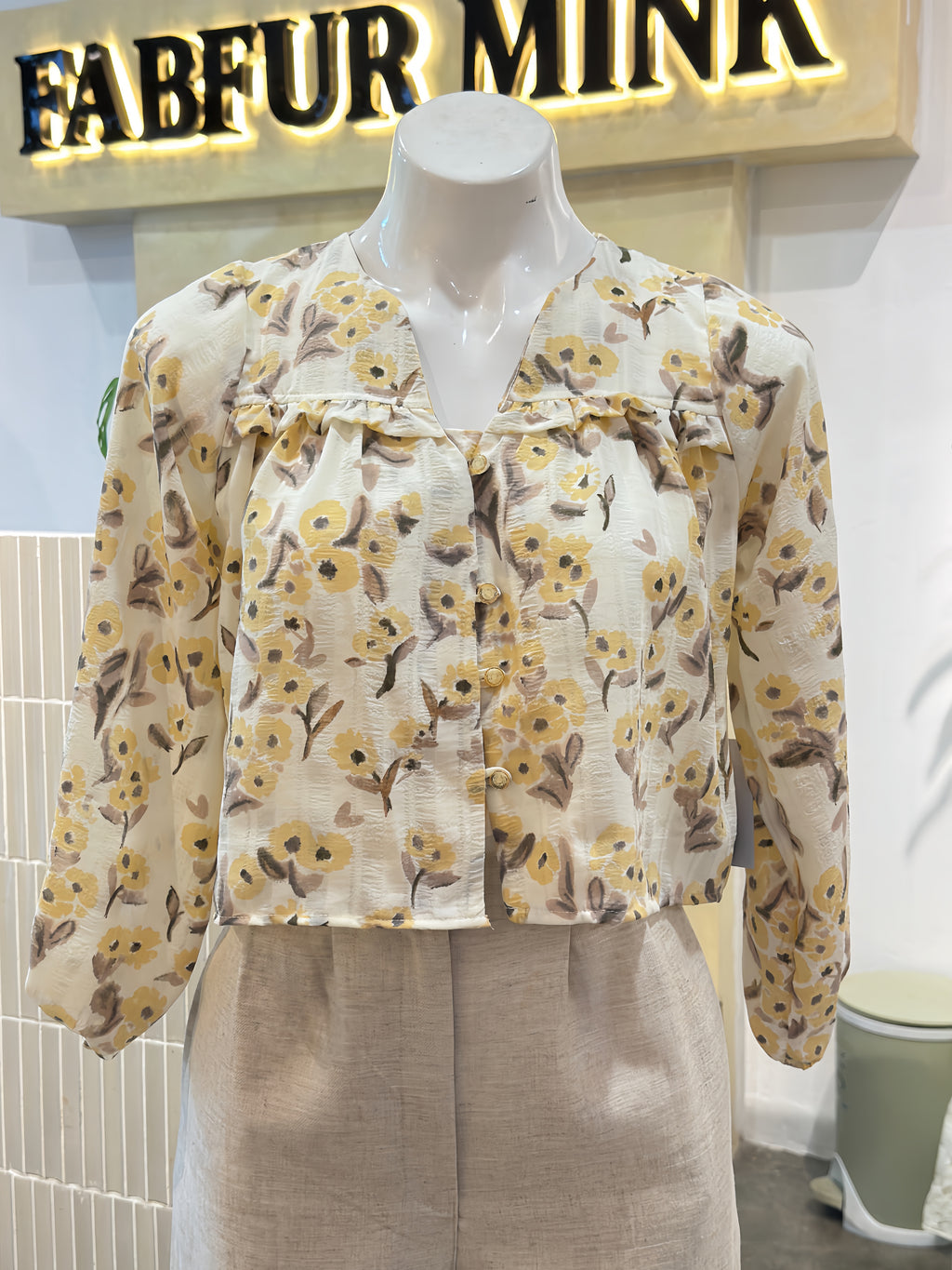 Marigold Floral Ruffle Button-Front Top