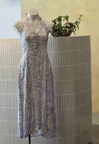 Halter V Neck Flared Midi Dress