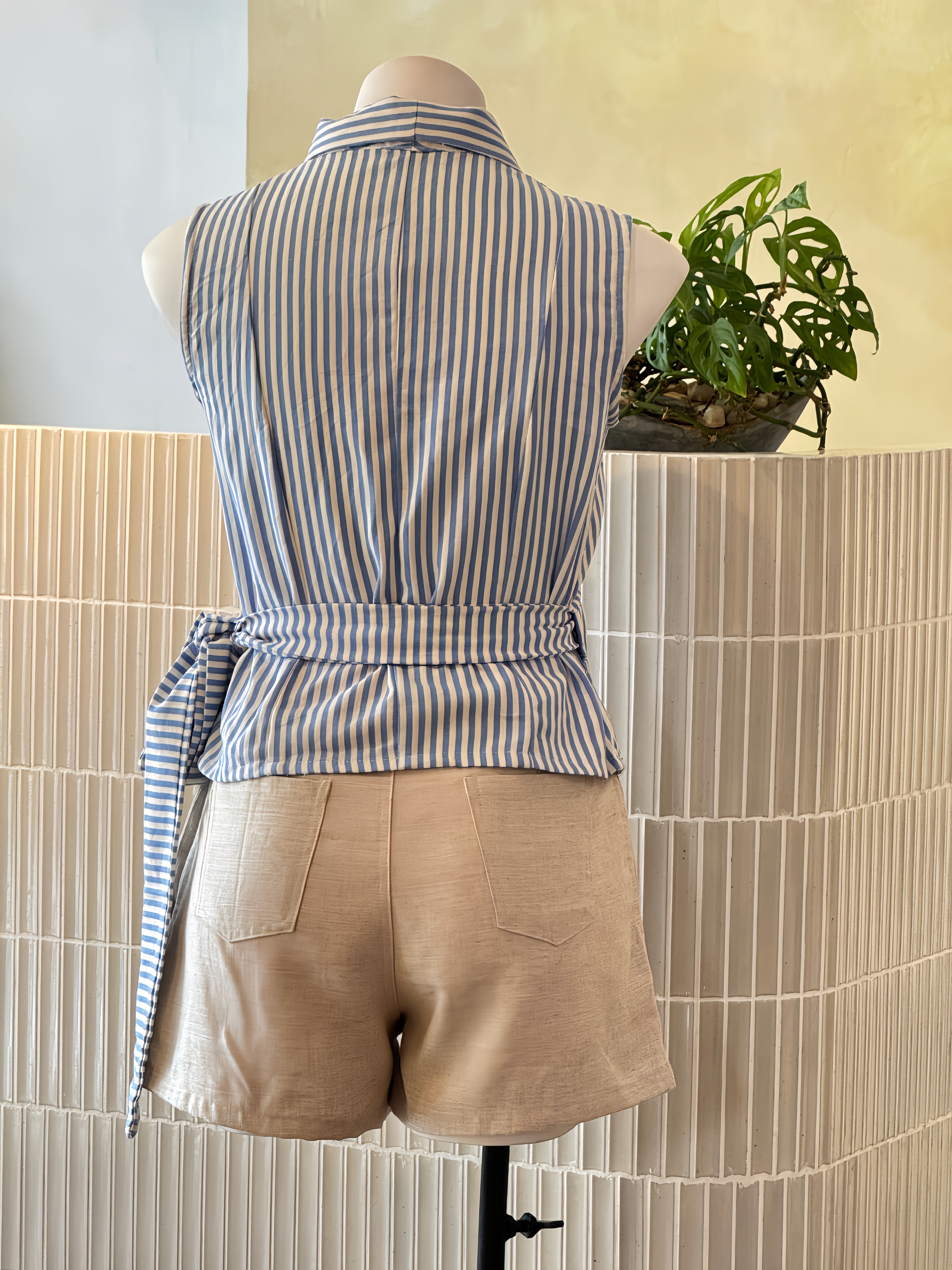 Linen Stripe Wrap Blouse
