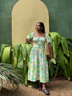Garden Muse Puff Sleeve Midi Dress
