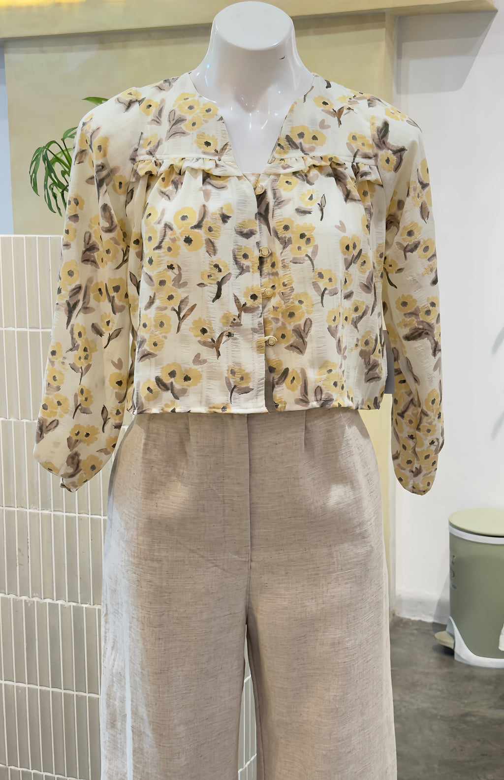 Marigold Floral Ruffle Button-Front Top