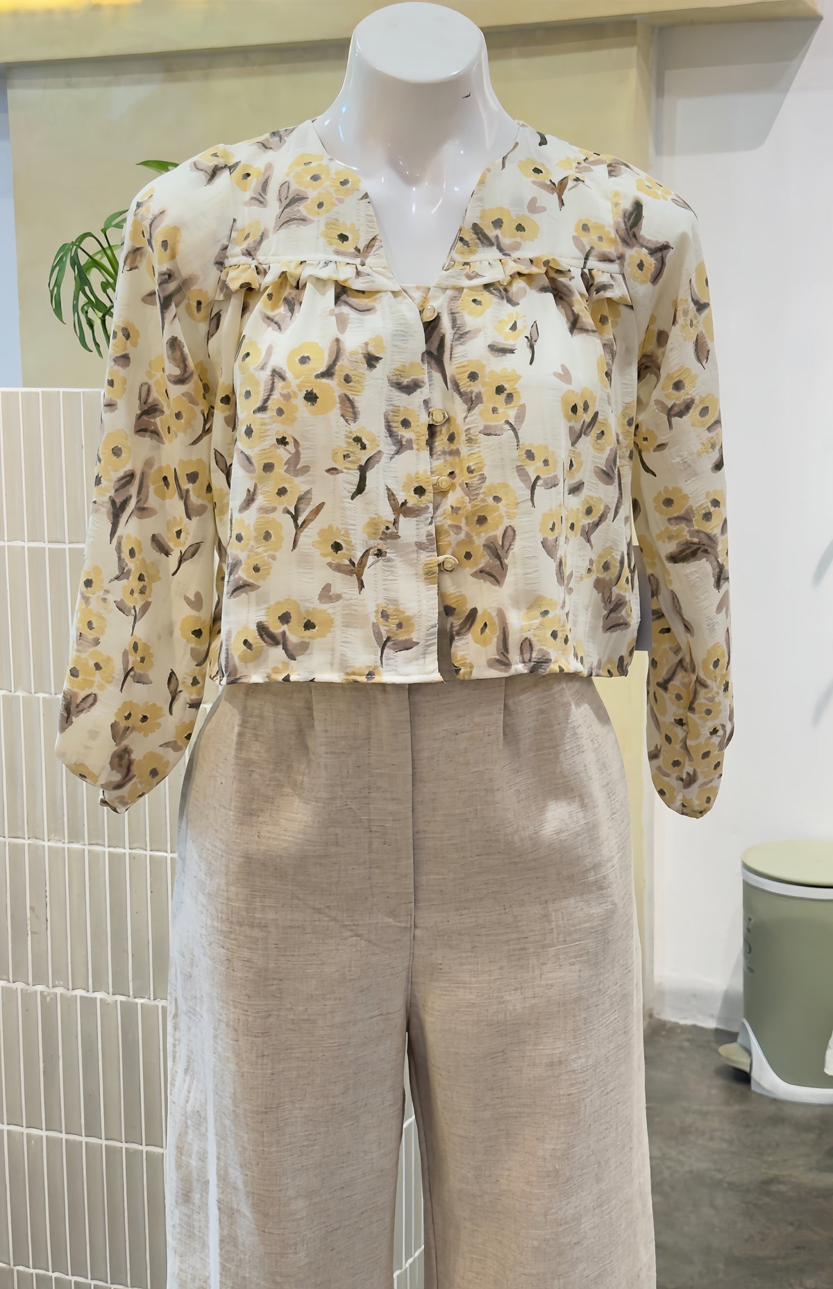 Marigold Floral Ruffle Button-Front Top