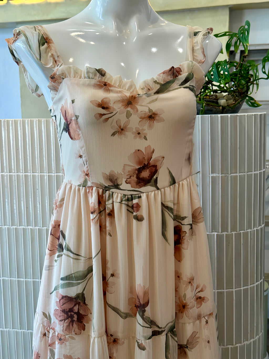 Ruffle Detail Back Smocked Tired Dress