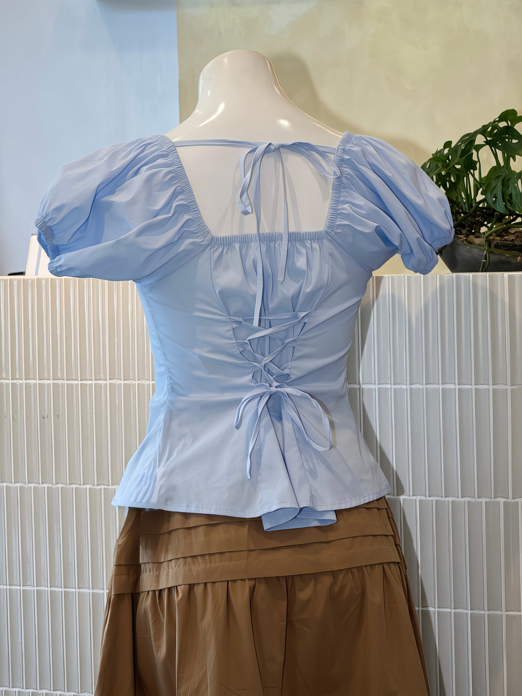 Light Blue Puff Sleeve Top