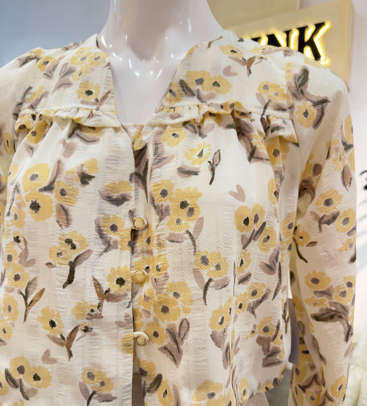 Marigold Floral Ruffle Button-Front Top