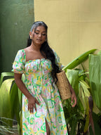 Garden Muse Puff Sleeve Midi Dress